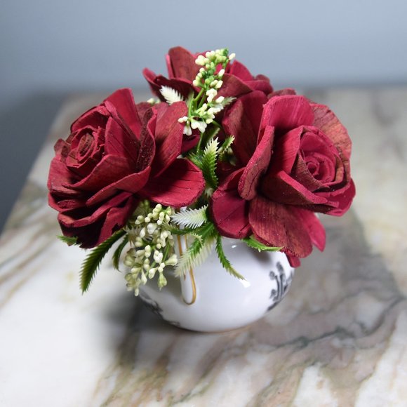 Vintage porcelain Royal Chelsea farm scene upcycled creamer w/Sola wood flowers - Picture 5 of 6